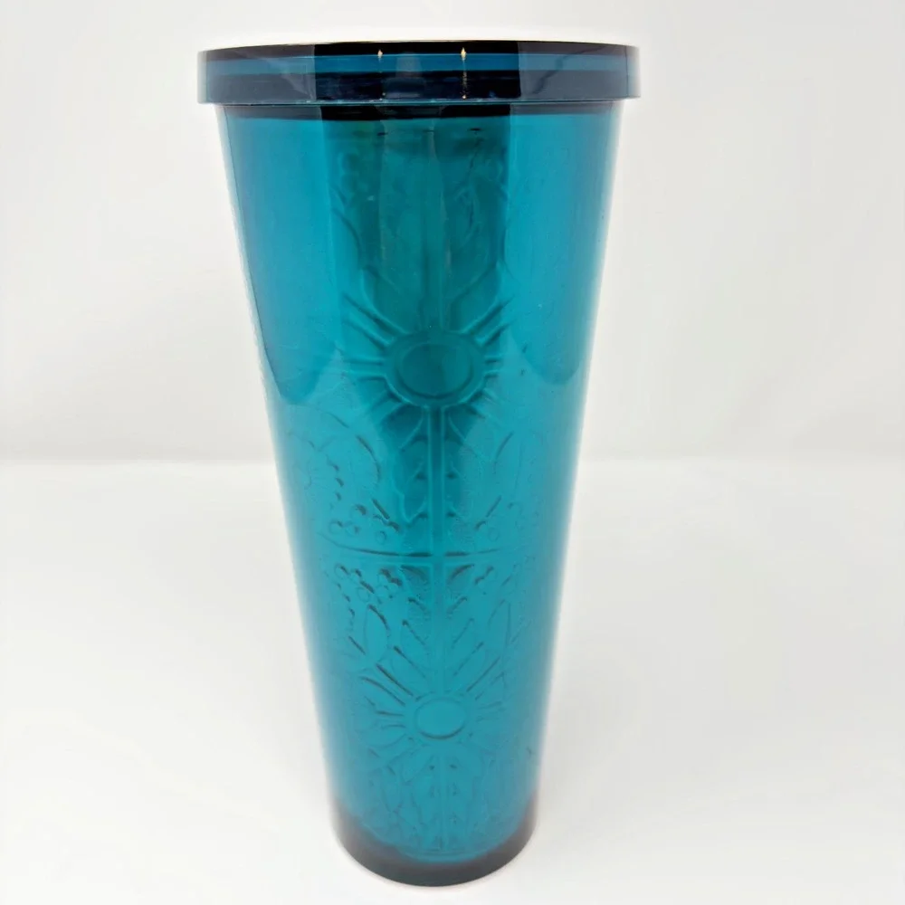 Starbucks Rare Teal Floral Embossed‎ Cold Cup 24oz Reusable Tumbler 2021